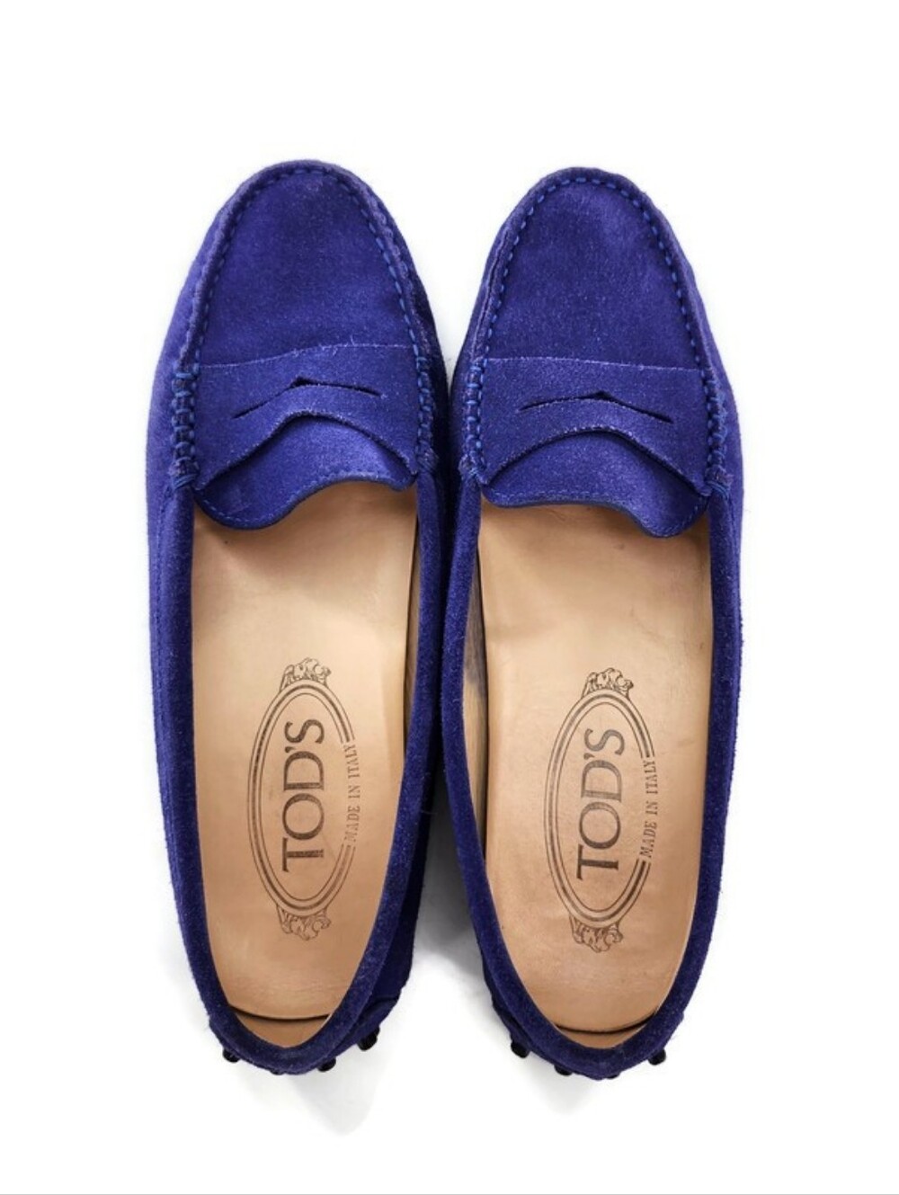 Tod's Gommino Vibrant Dark Blue Suede Slip-On Moc-Toe Driving Penny Loafers - Picture 8 of 15